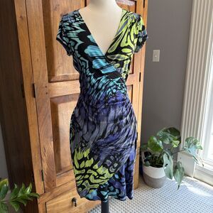 Vintage Y2K Cache Ruched Bodycon Wrap Dress Size Medium